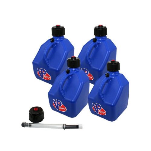 Vp racing blue square 4 pack fuel jugs diesel can &amp; cap/filler hose combo kit