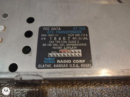 Bendix king kt 76a transponder p/n 066-1062-00 tested w/faa 8130-3 yellow tagged