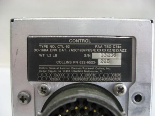 Collins ctl-92 atc control head - core - pn: 622-6523-205