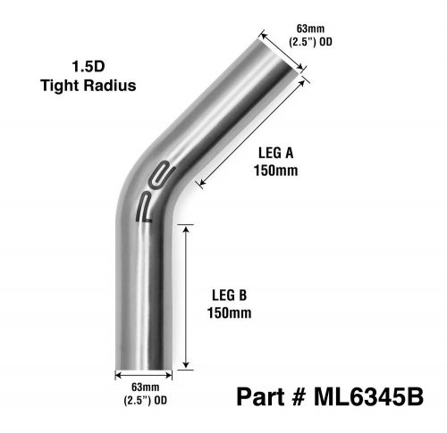 45 degree 63mm 1.5d mandrel exhaust bend t304 stainless steel long legs