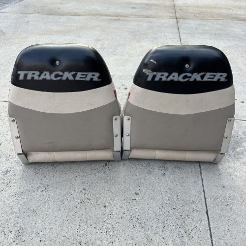 Tracker bass boat seat gray red black set of two chairs seats embossed logo oem