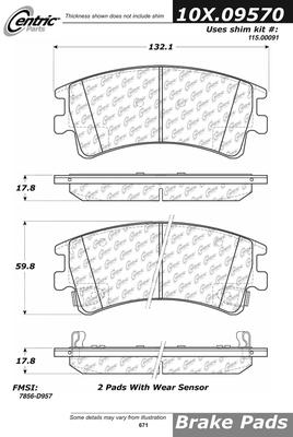 Centric 301.09570 brake pad or shoe, front-centric premium ceramic pads w/shims