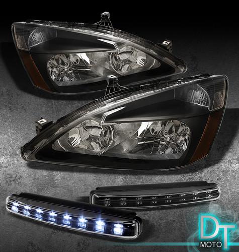 Led bumper fog lamps+ 03-07 accord blk housing crystal headlights lamps 2/4dr