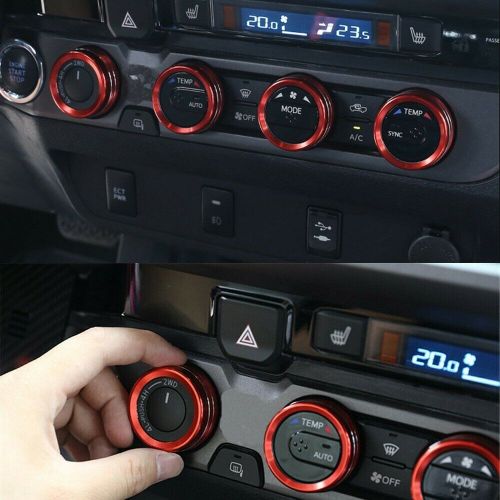 Red gps navigation screen volume, tune knob ring covers for 16-up toyota tacoma