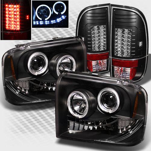 05-07 f250 f350 superduty halo led projector headlights+led tail head lights set