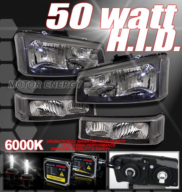 03-06 chevy silverado black headlight+50w 6000k hid kit