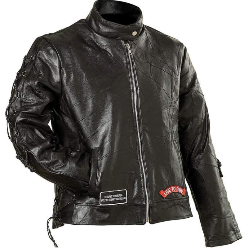 Ladies' rock design genuine buffalo leather motorcycle jacket- new - m,l,xl,2xl