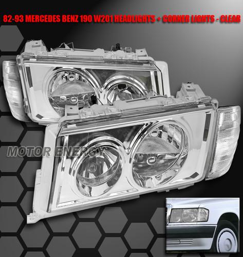 1982-1993 mercedes-benz w201 c-class 190d 190e crystal head lights+corner chrome