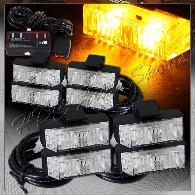 Low profile led clip on mounting emergency warning hazard strobe lights - amber