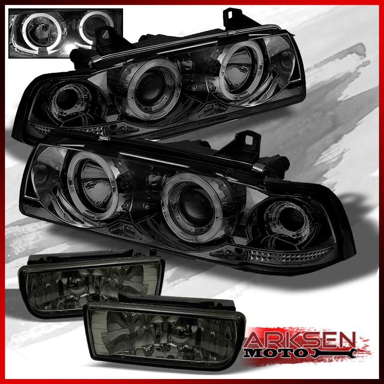 1992-1998 bmw e36 3 series 4 door smoke halo headlights+smoked fog lamp pair set