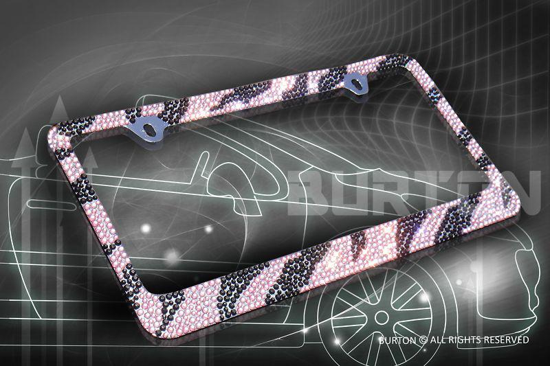 Bling pink/blk zebra designed diamond license plate frame/cc