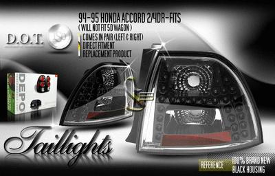 Depo pair euro style black altezza tail lights w/ led 94-95 honda accord 2/4dr