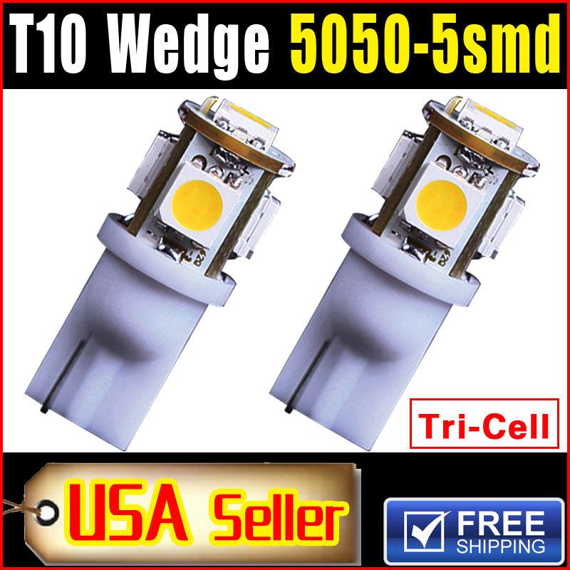 2x super white t10 wedge 5-smd 5050 led light bulbs w5w 2825 158 192 168 194 12v