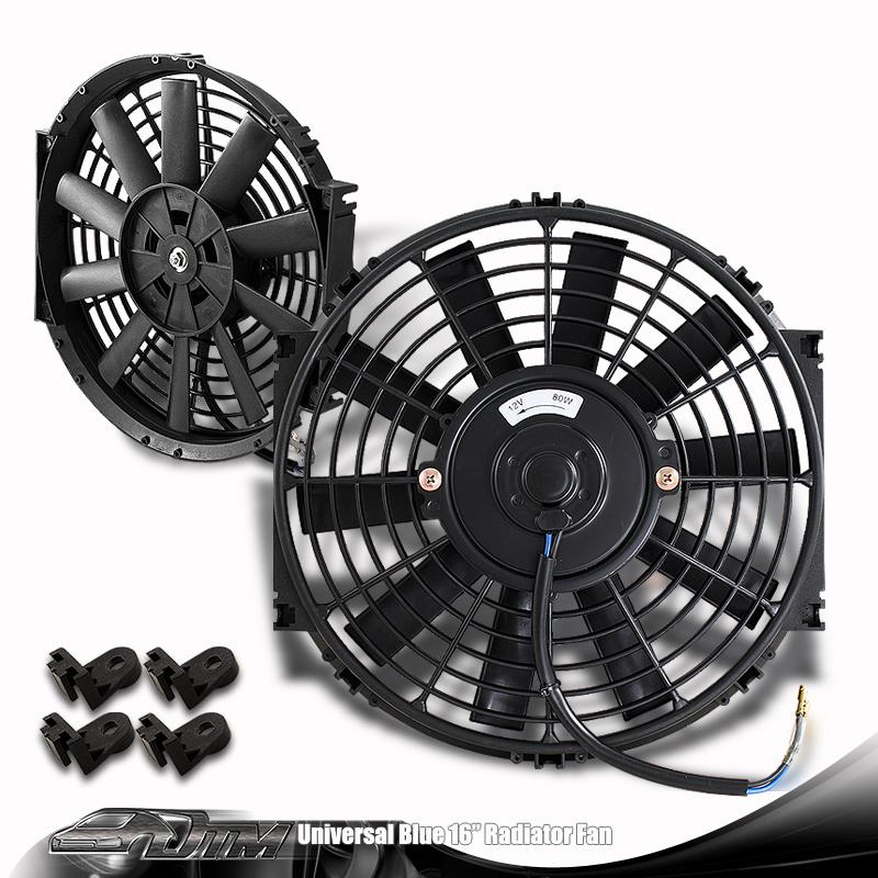 Universal black 16" 2250 rpm 12v electric cooling pull slim radiator fan