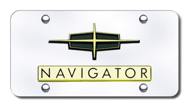 Ford dual navigator gold on chrome license plate made in usa genuine