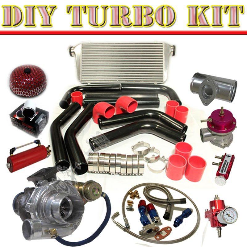 T3/t4 turbo v-band+31" intercooler+2.5" piping kit+oil line+bov type-s blk/red