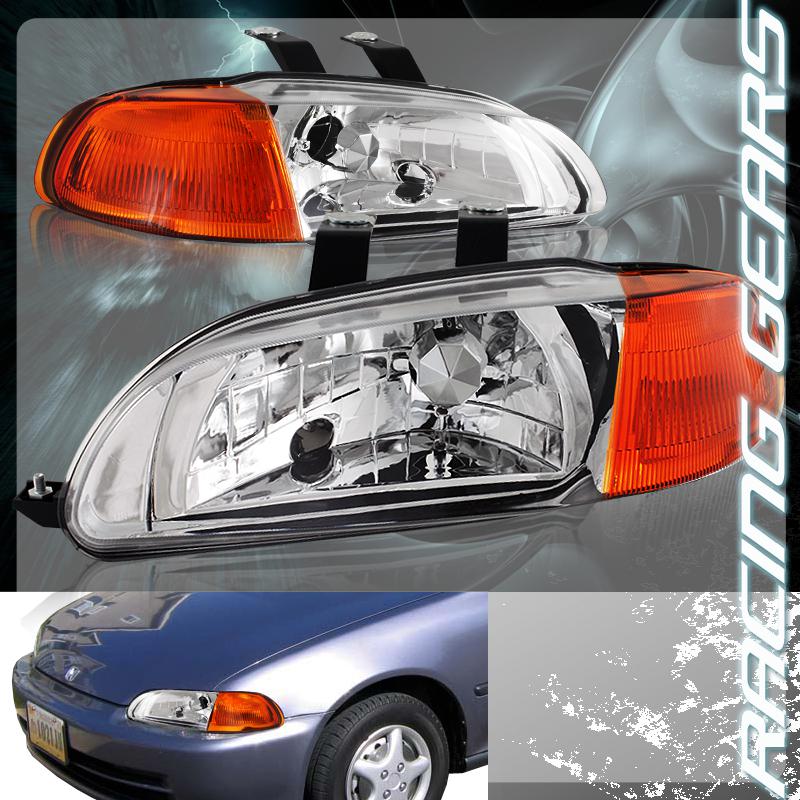 92-95 honda civic sedan 4 door euro chrome housing headlight + amber corner lamp