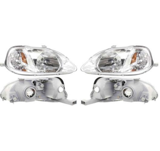 99-00 honda civic headlights headlamps pair set left lh & right rh