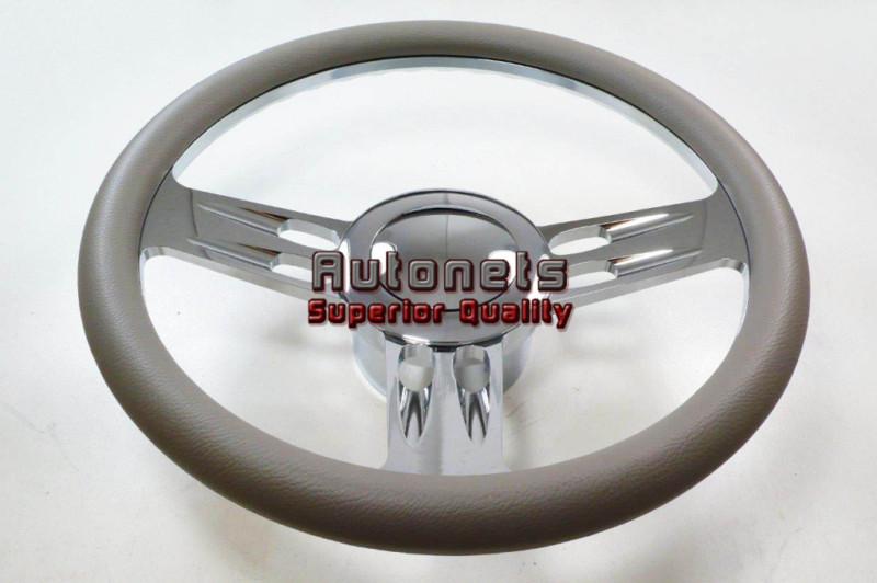 Gray leather 3slot chevy gm pontiac aluminum steering wheel horn button adapter