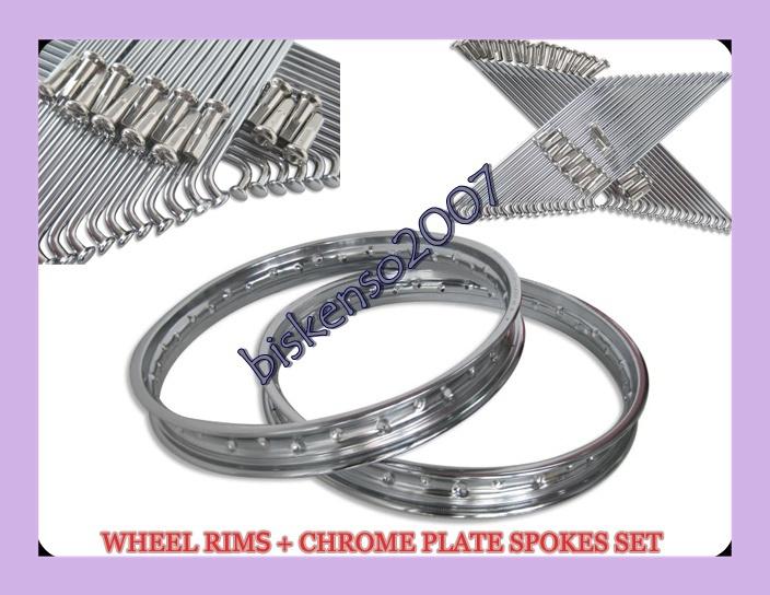 Honda cb125n chrome steel wheel rim front disc & rear drum + spoke set 72 pcs.