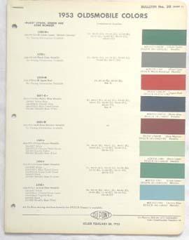 1953  oldsmobile dupont   color paint chip chart all models original 