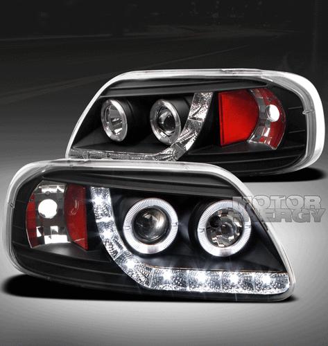 1997-2003 ford f-150/1997-2002 expedition halo drl led black projector headlight