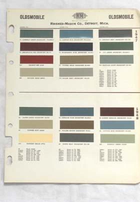 1947 - 1948 oldsmobile r-m color paint chip chart all models original 