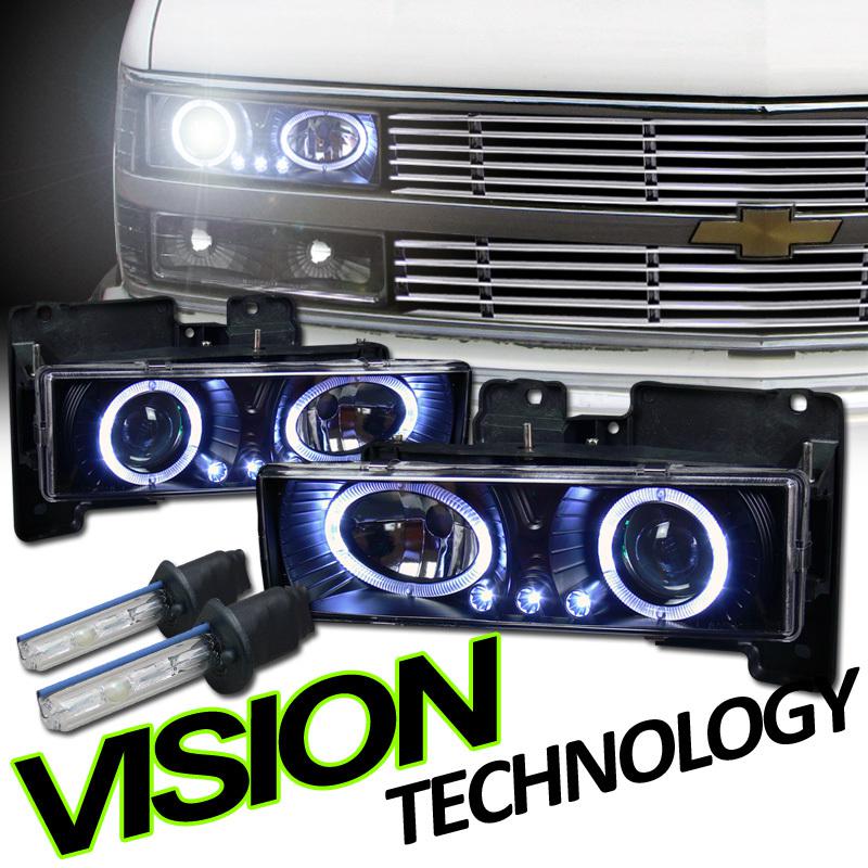 6000k xenon hid+jdm blk halo led projector head lights lamps 92-99 gmc yukon suv