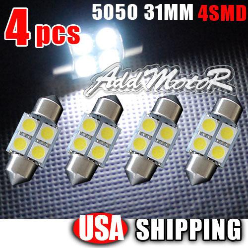 4 x pure white 31mm 5050 4smd festoon dome interior led light bulbs de3175 3021