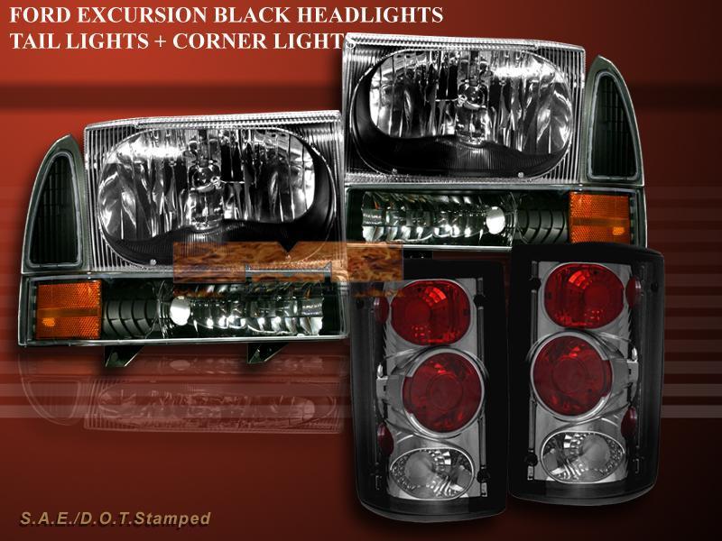 00-04  ford excursion black headlights+corner+smoke tail lights 00 01 02 03 04