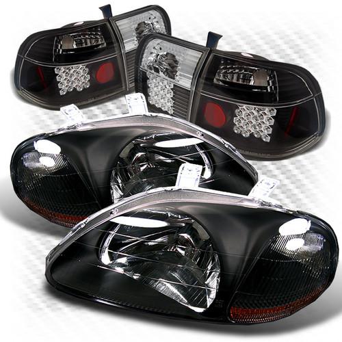 96-98 civic 4dr black headlights + black philips-led perform tail lights combo