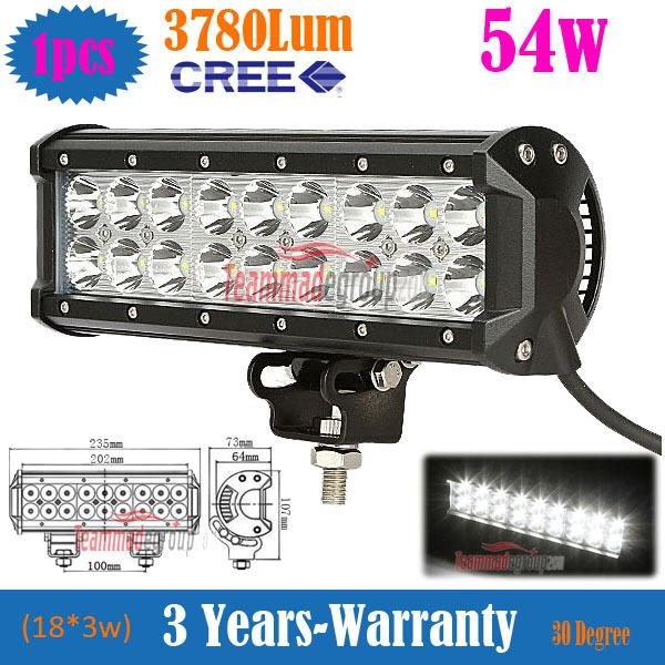 12v 54w 3780lm 9" 9inch cree led work bar spot light 4x4 offroad boat truck lamp