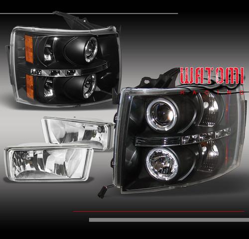 07-12 chevy silverado pickup truck halo led black projector head lights+fog lamp