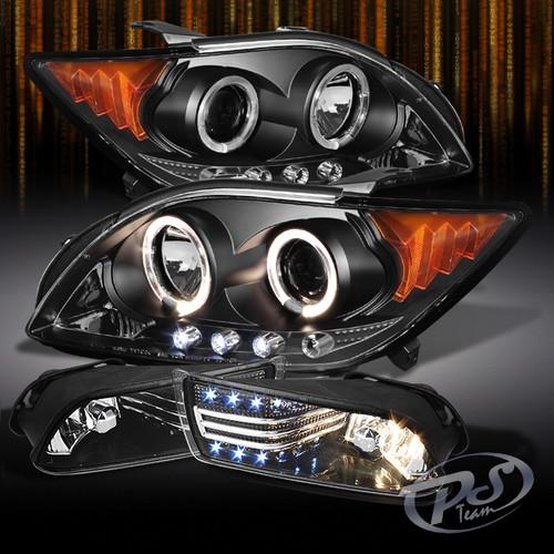 08-10 scion tc black halo projector led headlights+led strip fog lights w/switch