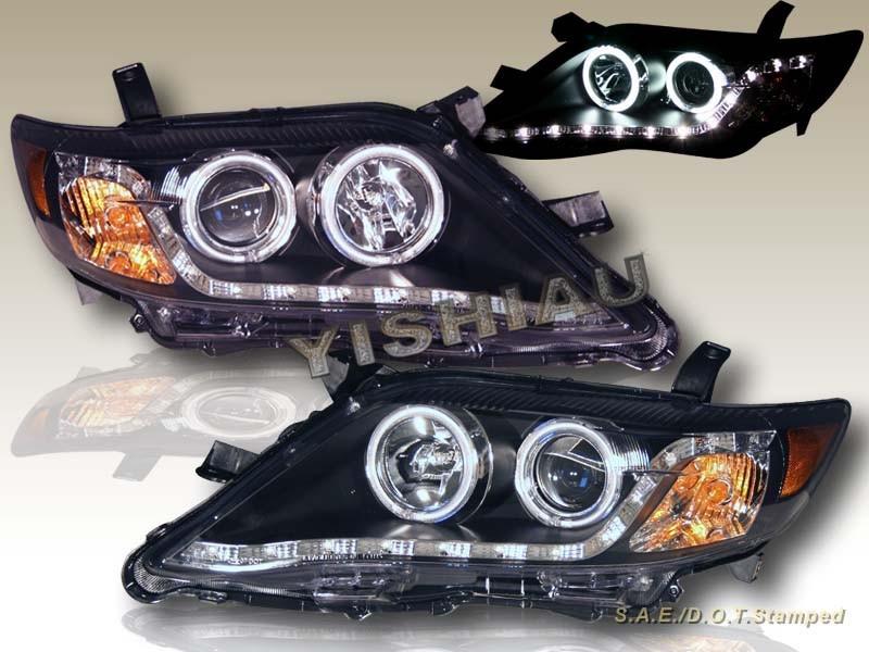 2010-2011 toyota camry two black ccfl halo projector headlights w/ led strip 4dr