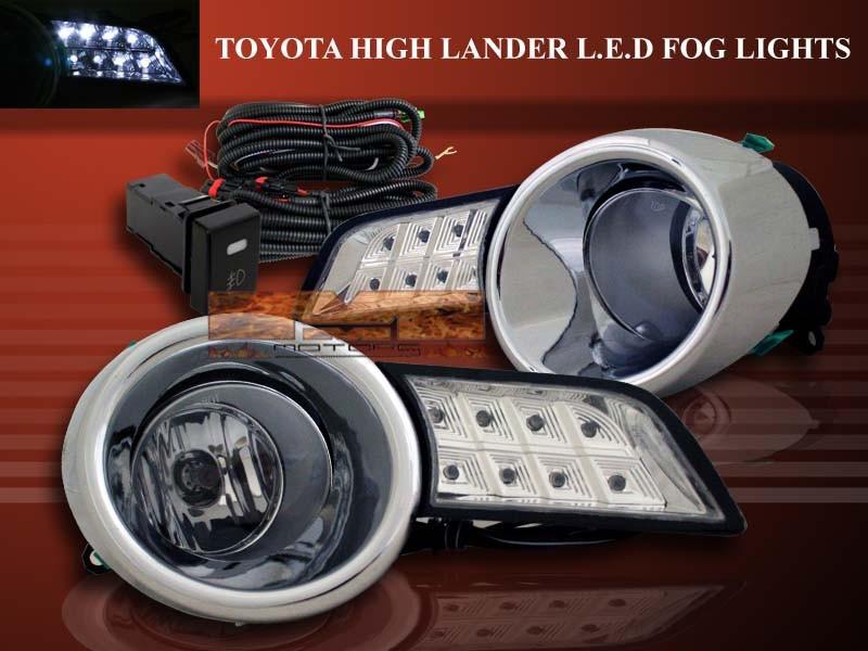 08 09 10 toyota highlander clear fog lights + switch + wire + led cover lights