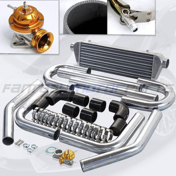 Universal black silicone 2.5'' intercooler piping kit + gold type-rs turbo bov