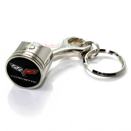 Chevy corvette c6 logo chrome metal piston key chain - official licensed