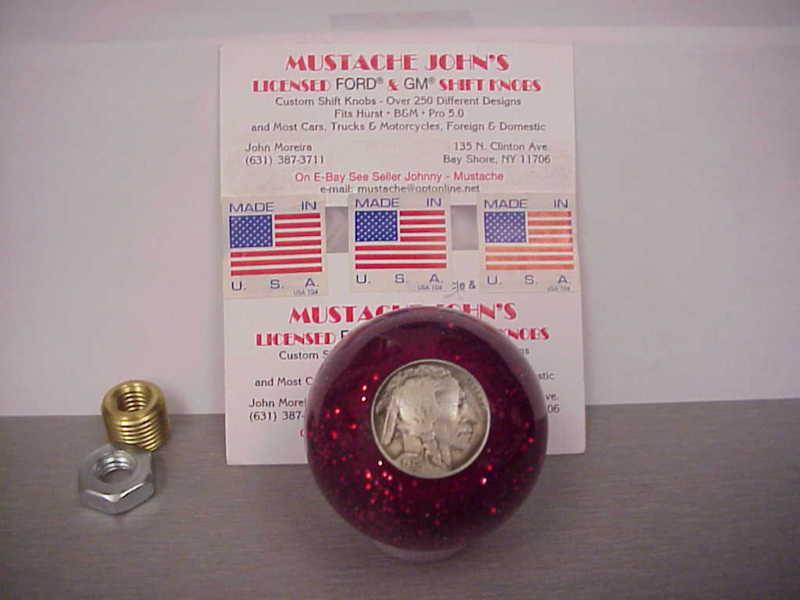 1935 indian head nickel, custom  shift knob, (red glitter) jockey shift