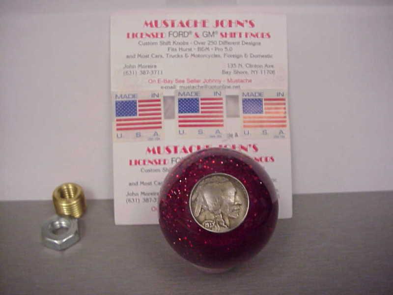 1937 indian head nickel, custom  shift knob, (red glitter) jockey shift