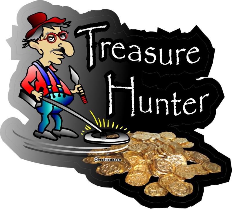 1 - 4" treasure hunter decal sticker metal detecting funny character coins 505