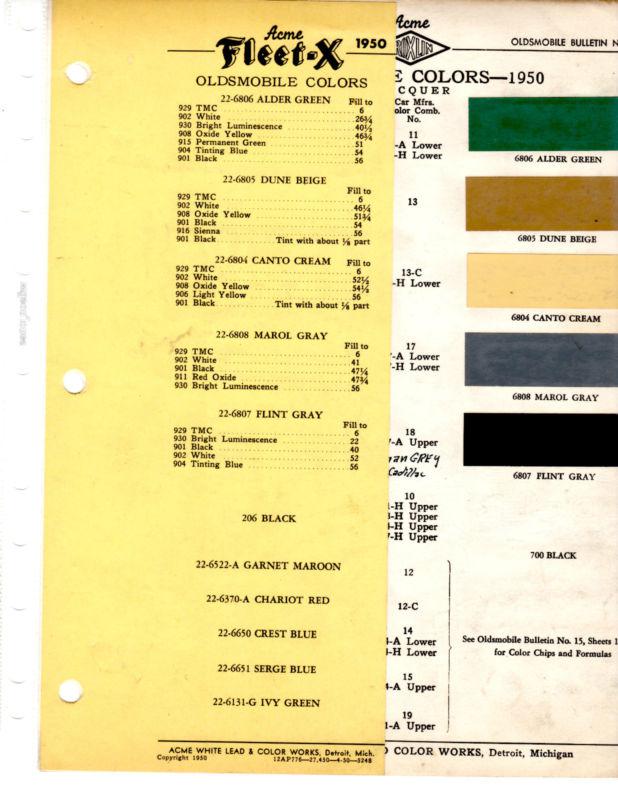 1950 oldsmobile dynamic super 88 futuramic 98 deluxe 50 paint chips acme 4