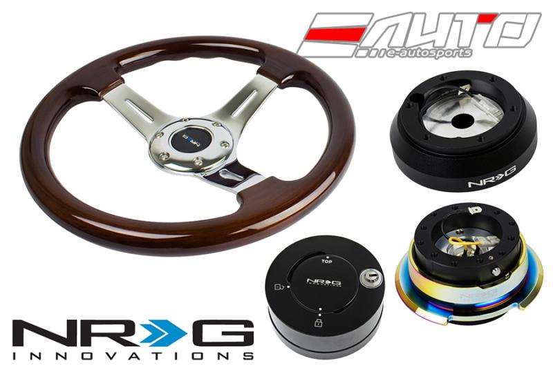 Nrg 330mm br wood ch s steering wheel 1.5" dp 160h hub 2.8 bkmc release lock lb