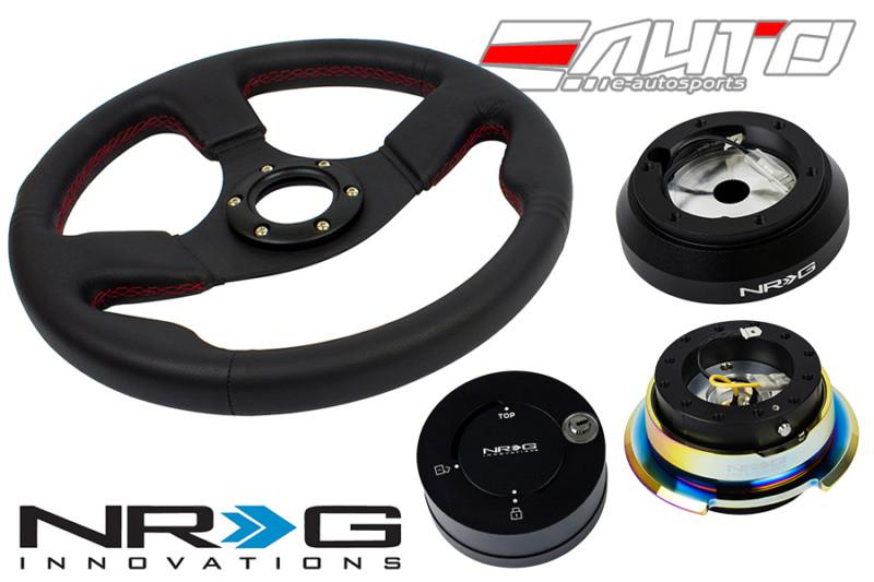 Nrg 320mm race leather steering wheel red st + 160h hub 2.8 bkmc release lock mb