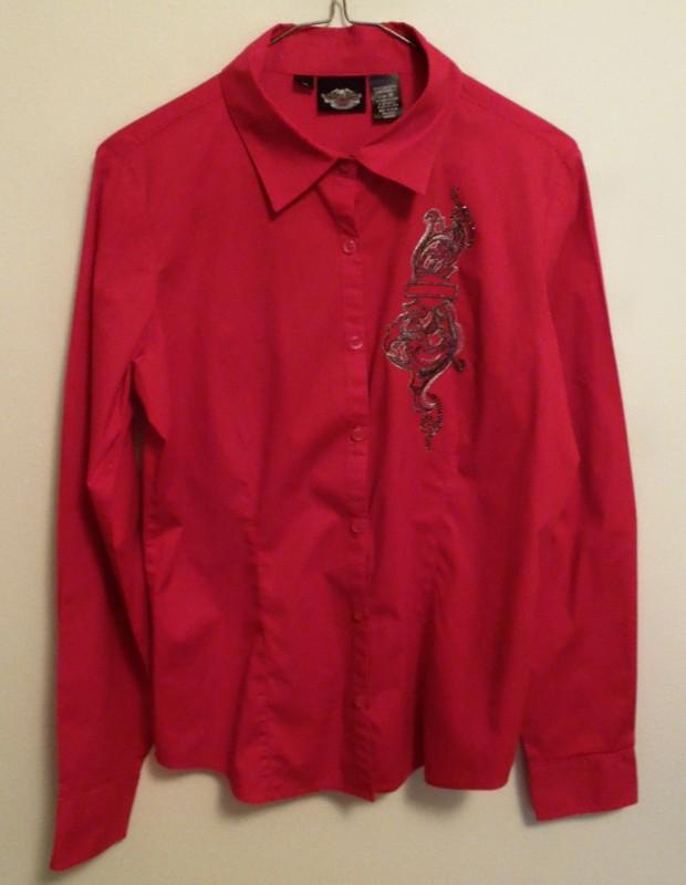 Harley davidson womens embroidered long sleeve red shirt size medium 96340-11vw