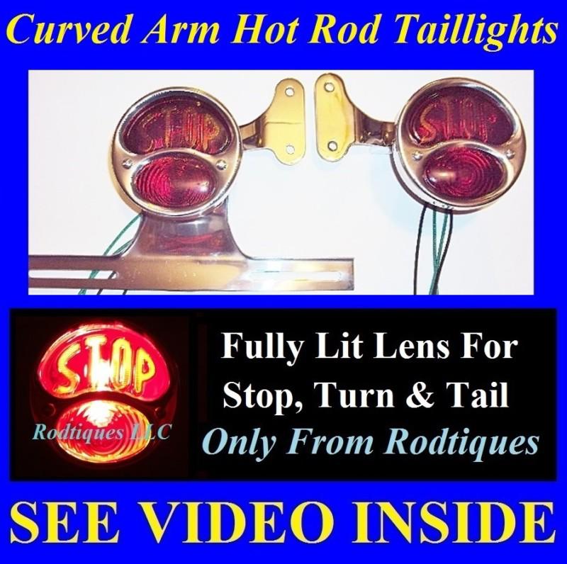 Stop curved arm taillights w/ plate bracket hot rod stepside truck chevy gmc