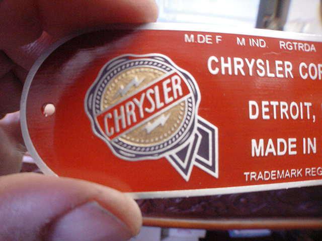 Chrysler detroit color firewall data plate acid etched aluminum 1940s - 1950s