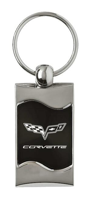 Chevrolet chevy corvette c6 black rectangular wave keychain ring tag lanyard