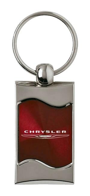 Chrysler burgundy rectangular wave metal key chain ring tag key fob logo lanyard