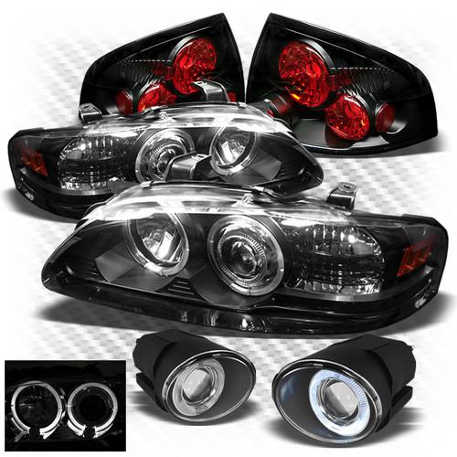 00-03 sentra black pro headlights + altezza tail lights + projector fog lights